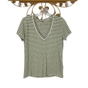 Madewell green striped v-neck shirt S